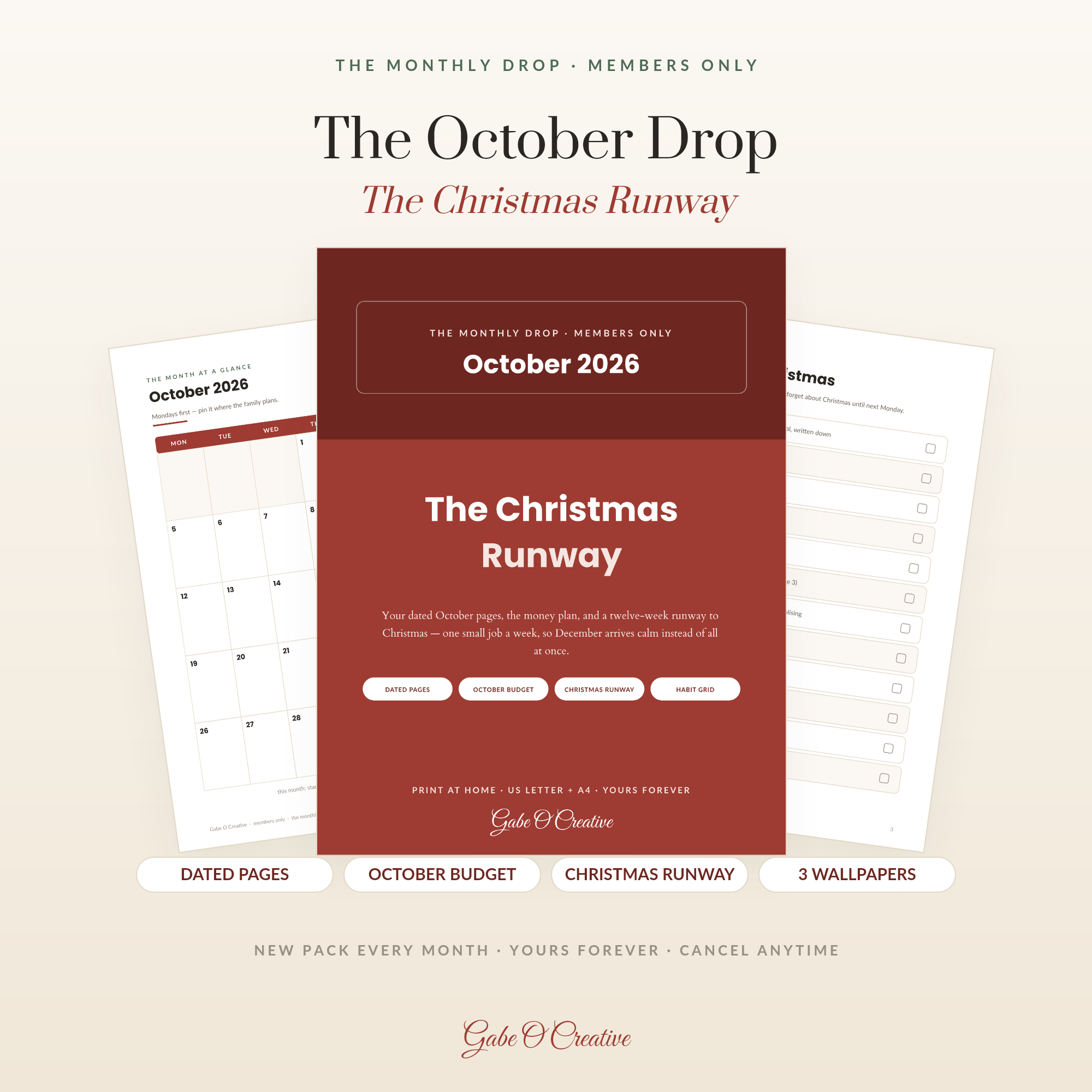 The October Drop — Members' Monthly Pack: Dated October 2026 Planner Pages, Budget, Christmas Runway Kit, 31-Day Habit Grid + Phone Wallpapers