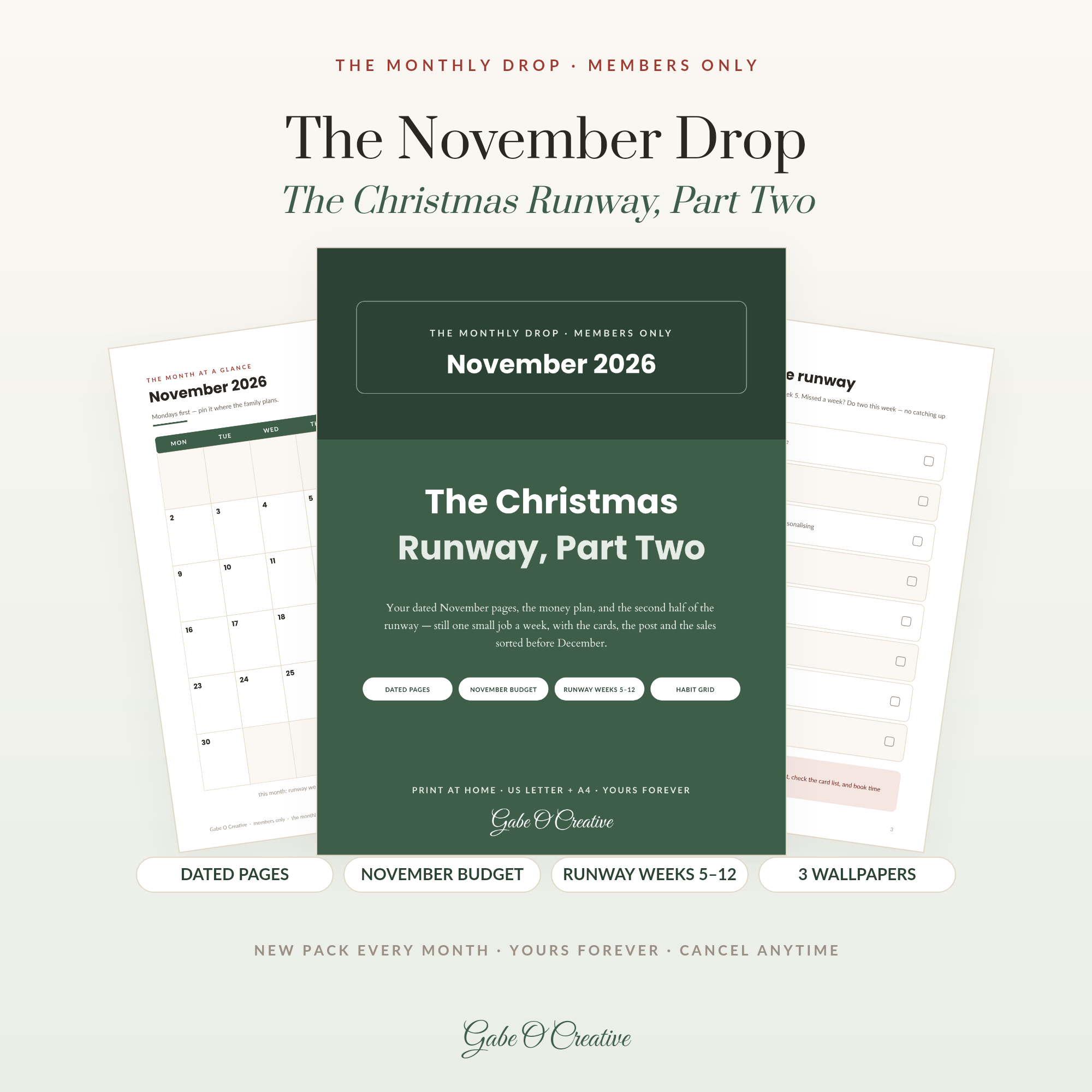 The November Drop — Members' Monthly Pack: Dated November 2026 Planner Pages, Budget, Christmas Runway Weeks 5–12, Card & Sales Plans, 30-Day Habit Grid + Phone Wallpapers